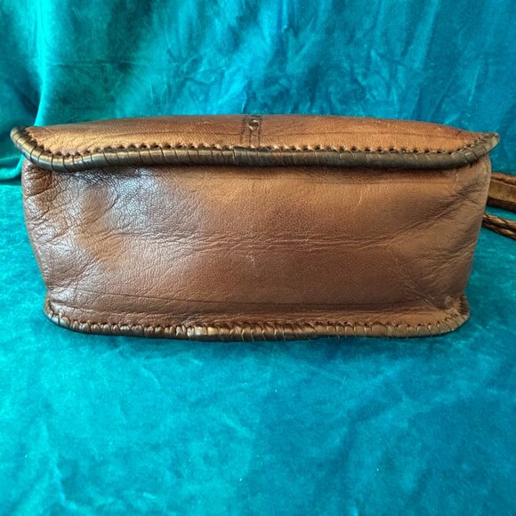 Southwestern Handmade Leather Shoulder Bag by Four Winds West - Conchos Pockets - Picture 7 of 12